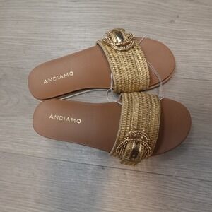 Andiamo Raffia Buckle Slide Womens Gold Sandal Size 6M